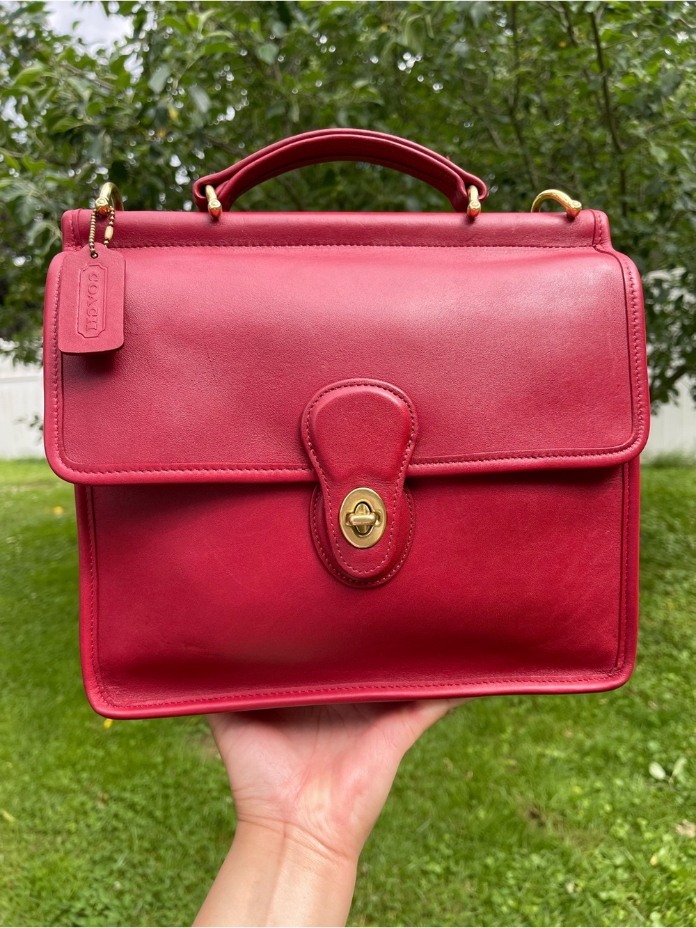 Coach Red Leather Top-Handle Satchel with Gold Hardware